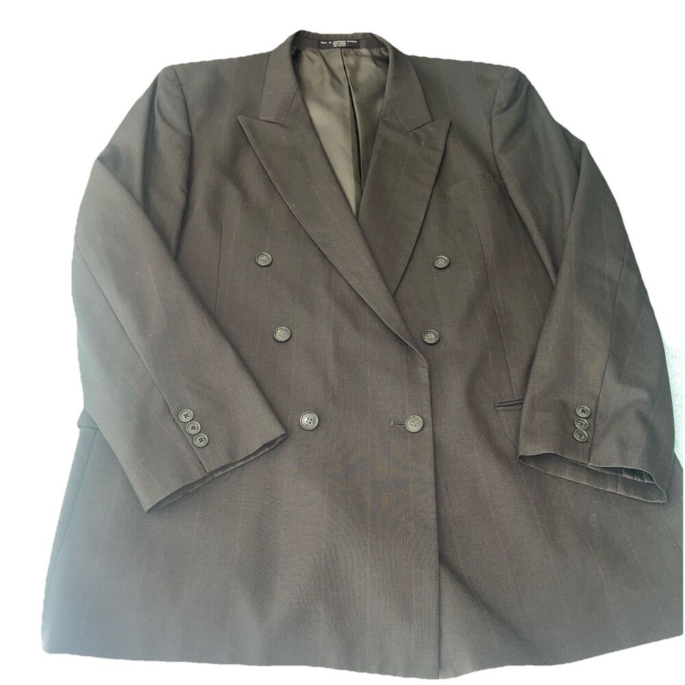 Scaasi Men’s 100% Wool Lined Gray StripeDouble Breasted Suit Jacket Size 48 Long